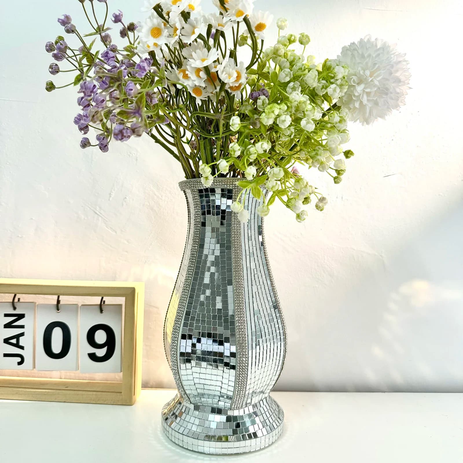 24cm Disco Ball Flower Vase Handmade Mirror Luxury Vase for Fashion Home Table Decoration Wedding Flower Arrangement
