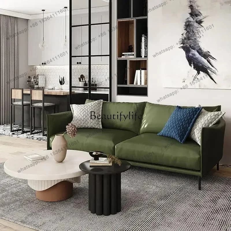 XX Leave-in Silicone Leather Nordic Japanese-style Green Sofa Living Room Home Modern Simple Light Luxury Straight Row Double
