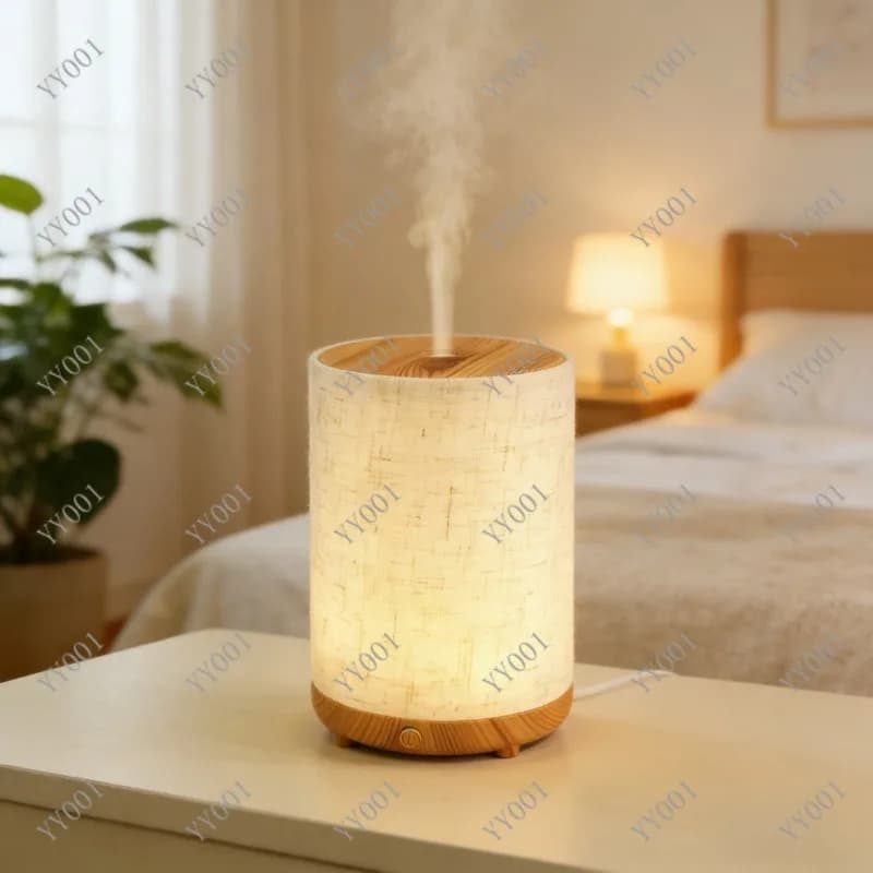 USB Fabric Aroma Diffuser Wood Grain Ultrasonic Humidifier Warm Light for Home
