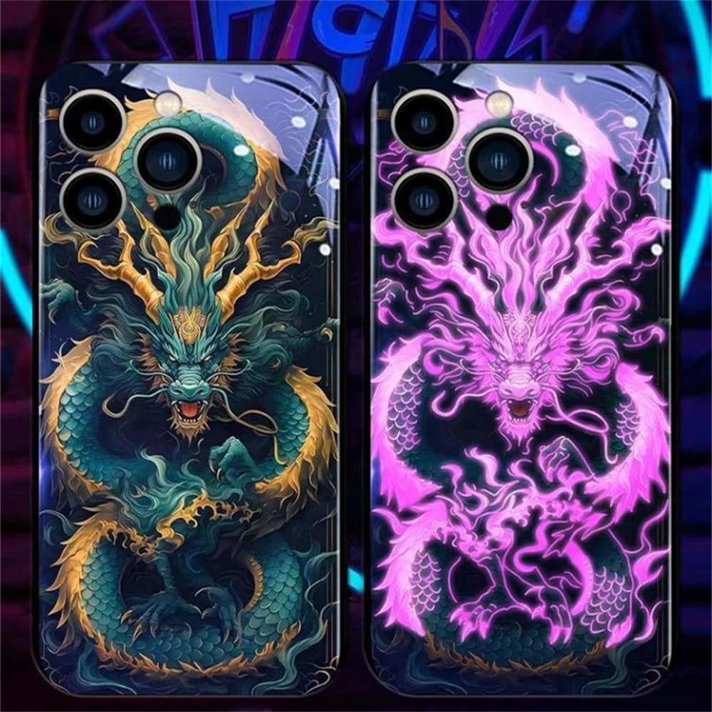Green Dragon Circles Sound Music Control Led Light Glowing Phone Case For iPhone Air 17 16 E 15 14 13 12 11 Pro Max XR Plus