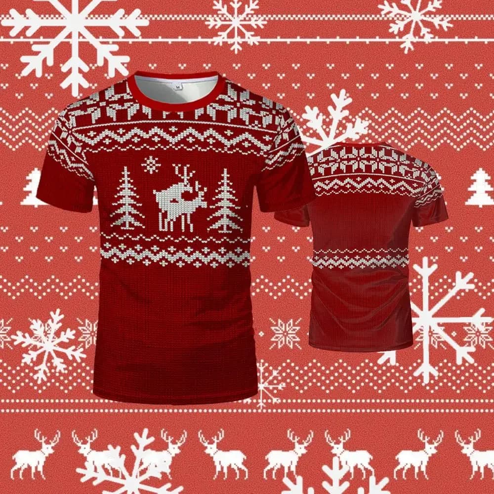 Christmas T-shirts For Men And Women Ugly-cute 3D Printed Reindeer And Snowflake Pattern Clothing Fashionable Holiday Party Tops