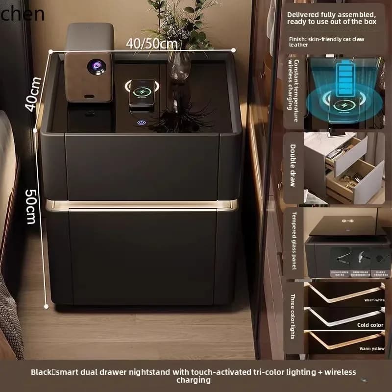 DSA Bedside Table Modern Household Integrated Storage Safe Wireless Charging Bedroom Bedside Cabinet