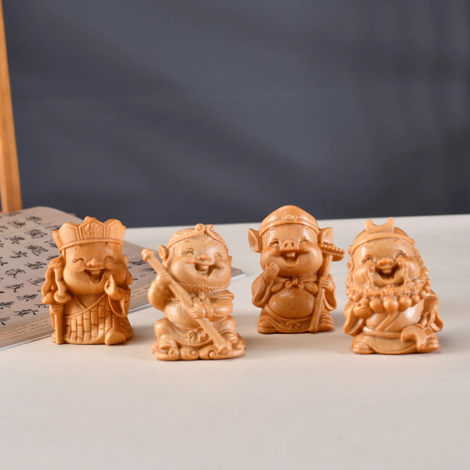 Cypress Wood Carved Journey To The West Figurine Tang Monk Wukong Bajie Desktop Wood Craft Ornament Souvenir Gift