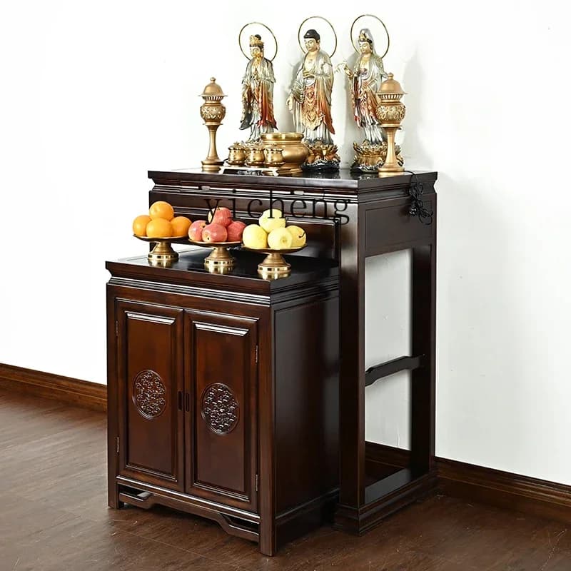c9.21-Xiangyun Supply Table Buddha Cabinet Solid Wood Simple Buddha Supply Desk Household New Chinese Vertical Cabinet
