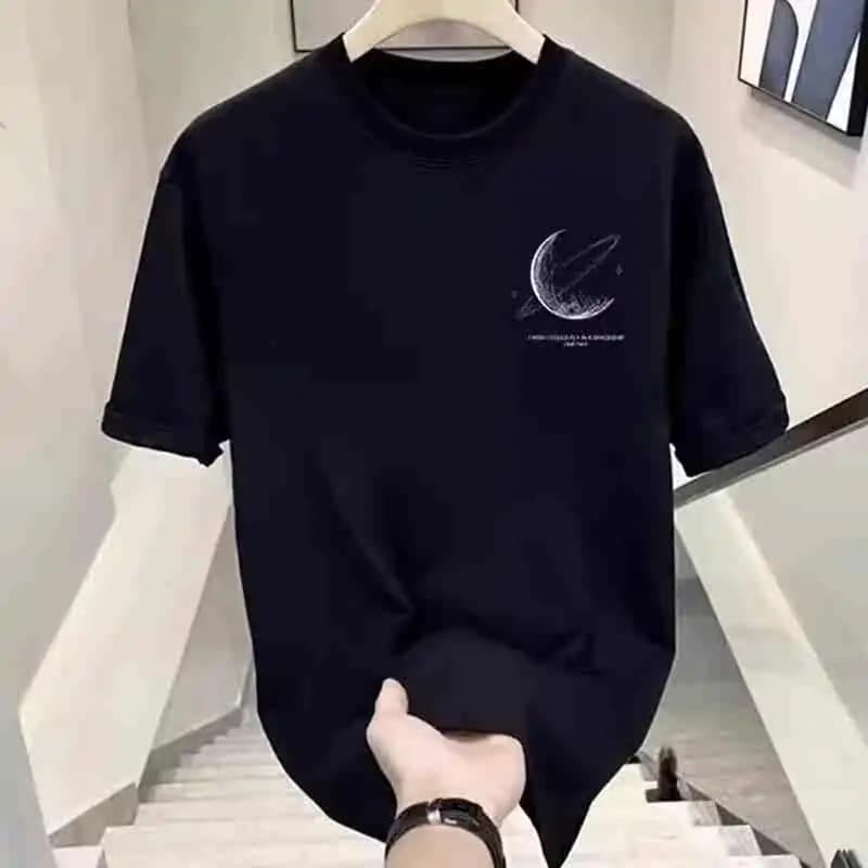 Trend Fashion All-match Summer Pure Cotton Men O-Neck Print High Street Casual Youth Short Sleeve Loose Pullovers T-shirt Tops