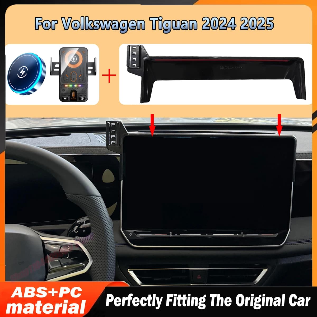Car Phone Screen Holder For Volkswagen Tiguan 2024 2025 Magnetic Wireless Charging For MagSafe Fit 15" Screen Car phone Mount
