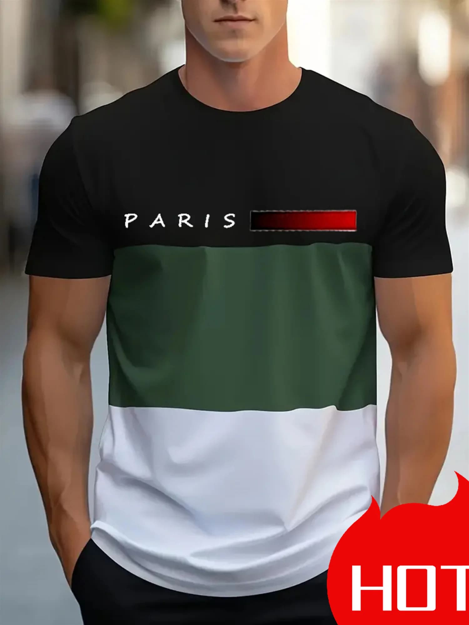 Men’s Color Block Short Sleeve T-Shirt, Slim Fit Crewneck Tee with Small Logo Print for Casual Daily Wear