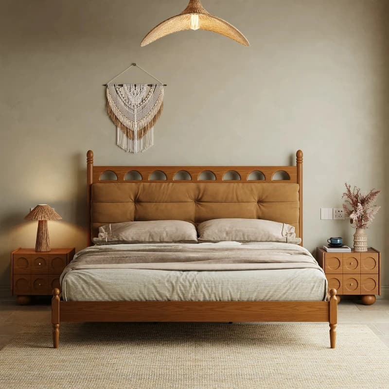 YJQ French medieval style solid wood bed 1.8 meters master bedroom double bed soft bag bedside 1.5 meters high foot bed
