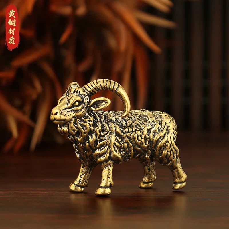 Brass Old Goat Zodiac Sheep Figurine, All-Copper Home Living Room Office Desktop Decoration Craft