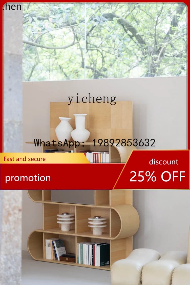 HT Bookcase Capacity Background Wall Series Art Bookcase White Oak Grain Curvature Bookshelf