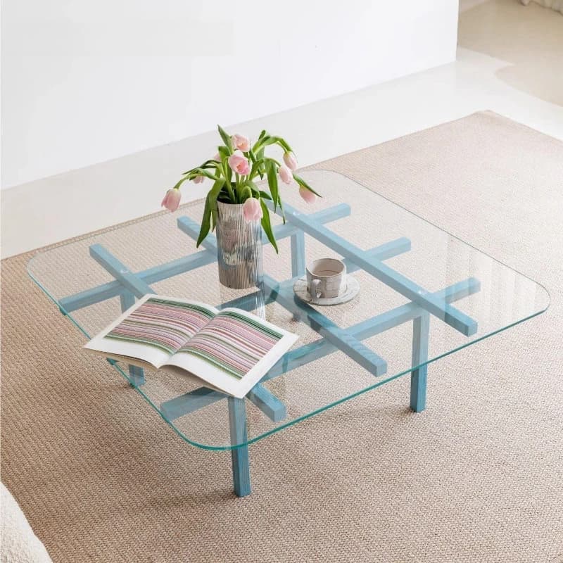 Coffee table solid wood tempered glass high-end household modern simplicity