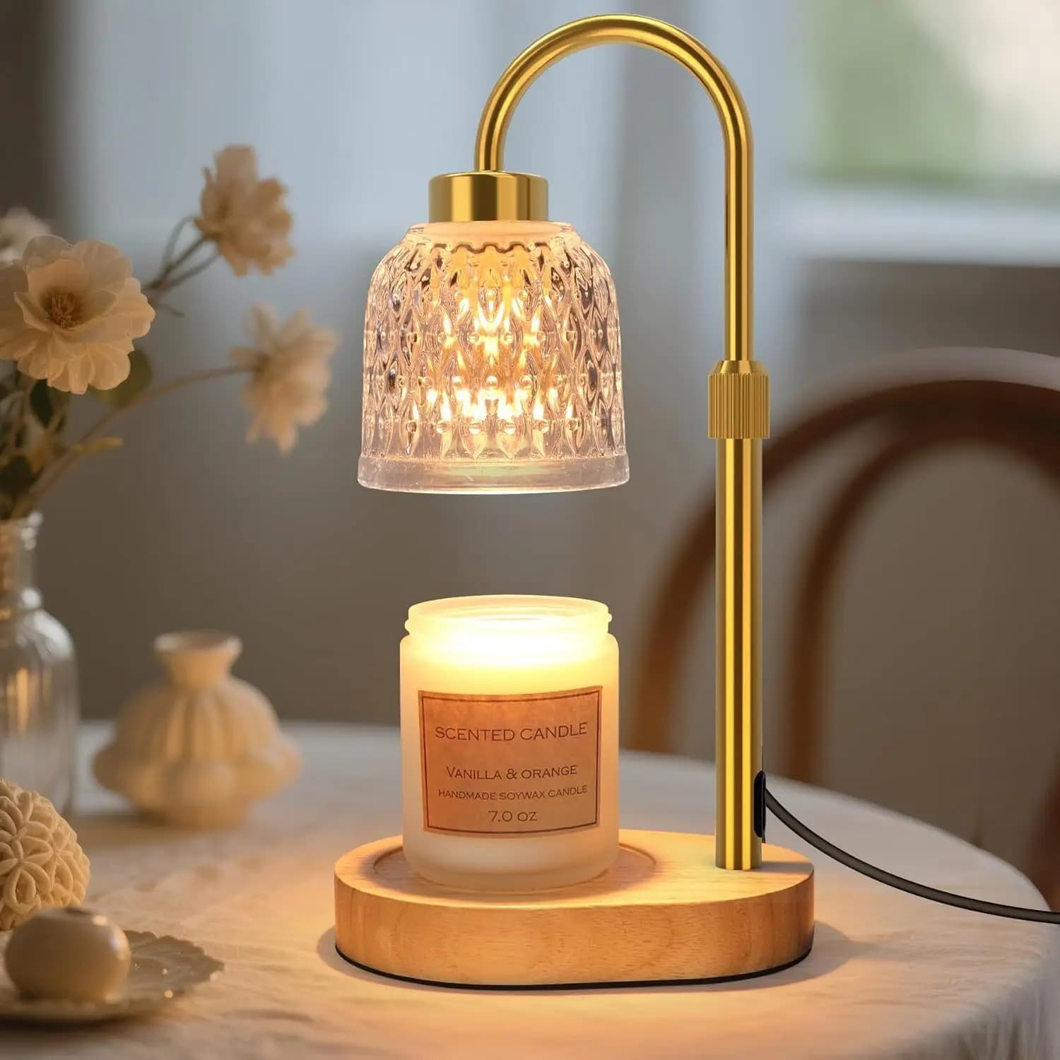 Adjustable Height Aromatherapy Wax Melt Lamp with Timer Bedside Light