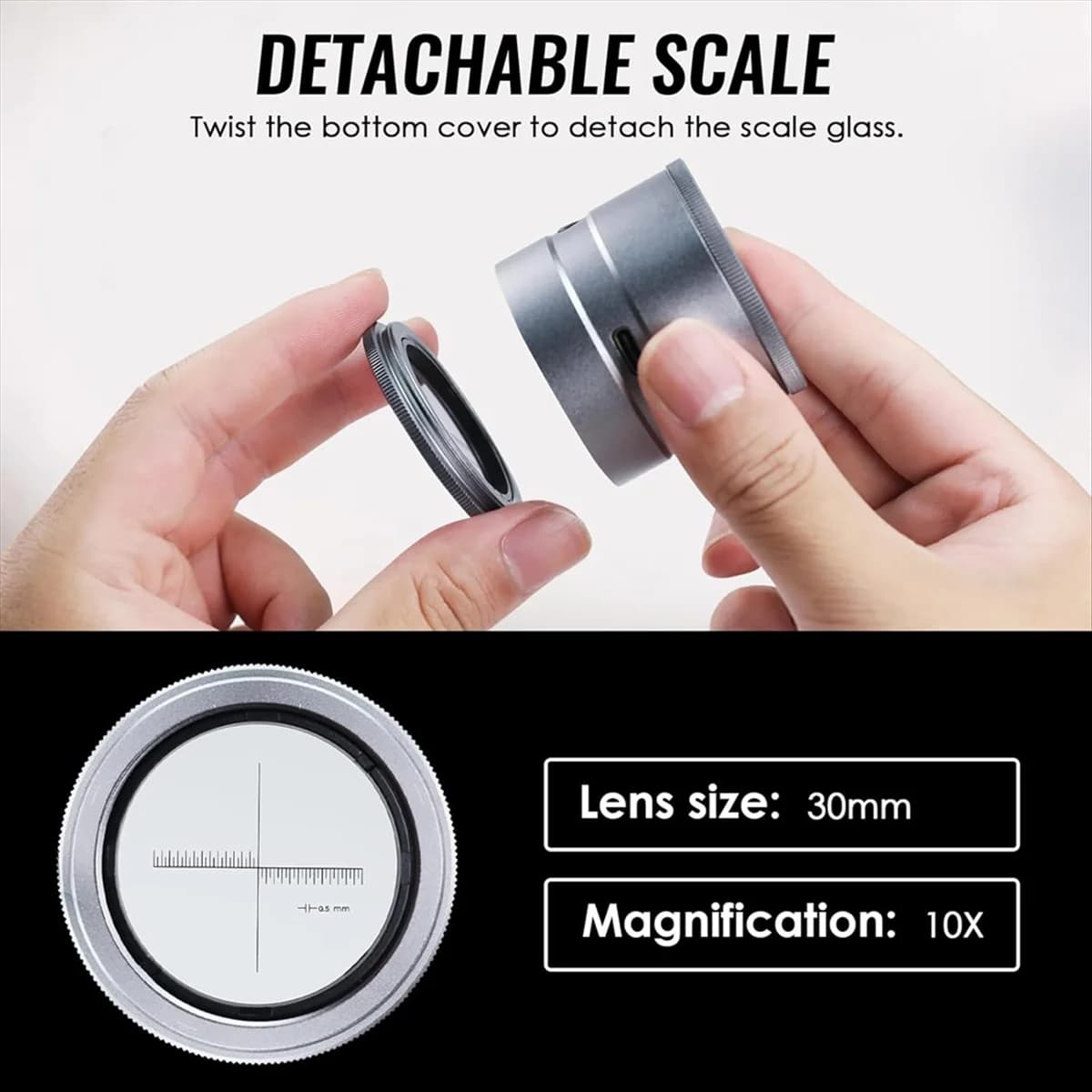 SSR 10X LED Jewelry Loupe Rechargeable, 30mm Scale Lens Magnifying Glass with LED and UV Light,for Gemstones,Coins &Diamond