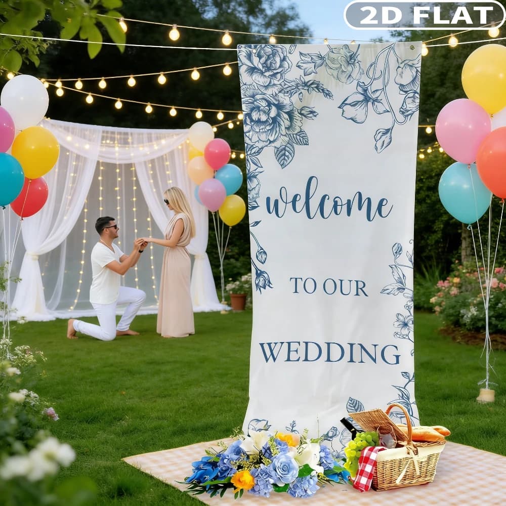 2D FLAT 1pc Welcome To Our Wedding Sign Tapestries, 61x152cm/24x59.84 Inch Chinoiserie Wedding Welcome Signs Banner, Polyester