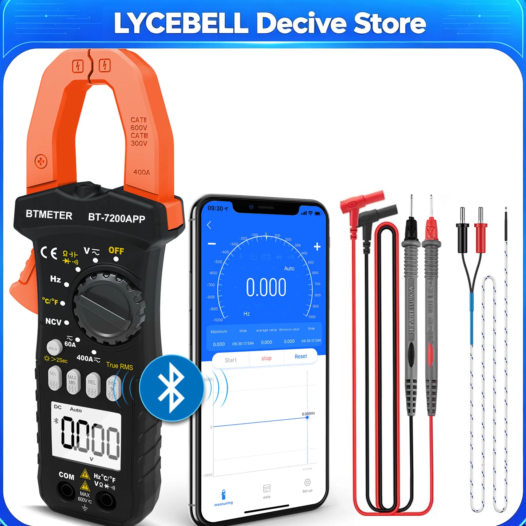 Digital Clamp Meter True RMS 6000 Counts with Bluetooth APP, AC/DC Current Voltage Resistance Capacitance Temperature Tester