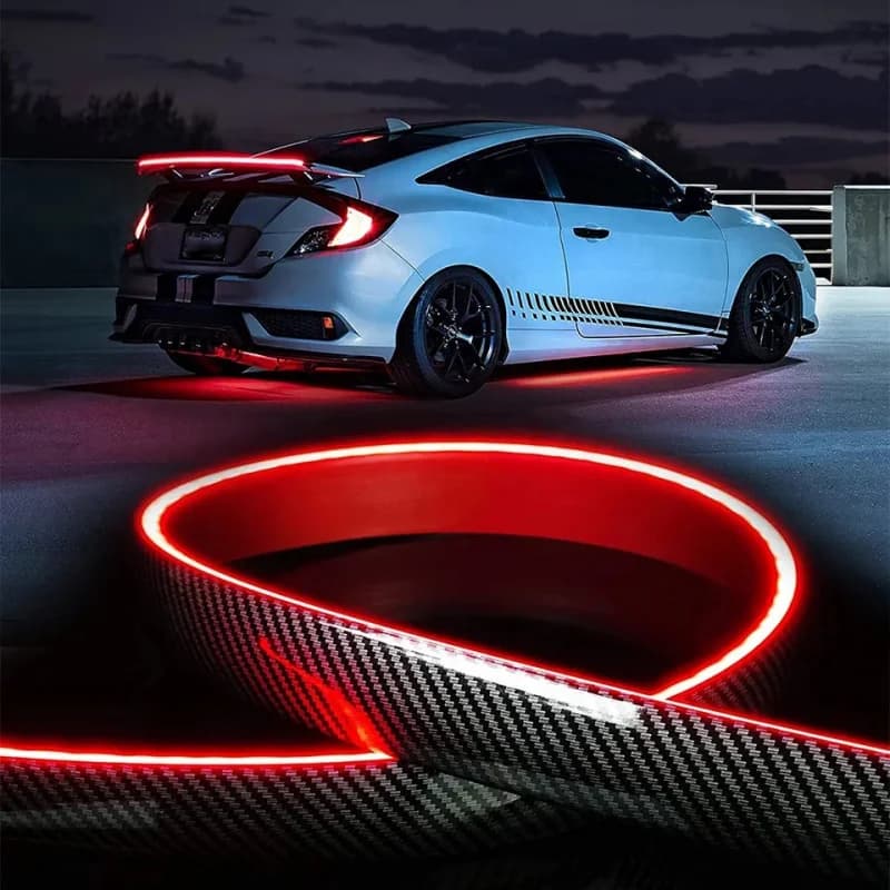 Universal 12V Car Rear Wing Red Carbon Fiber LED Taiate Turn Signal Brake Stop Tail Light Strip Rear Spoiler Suite With Light