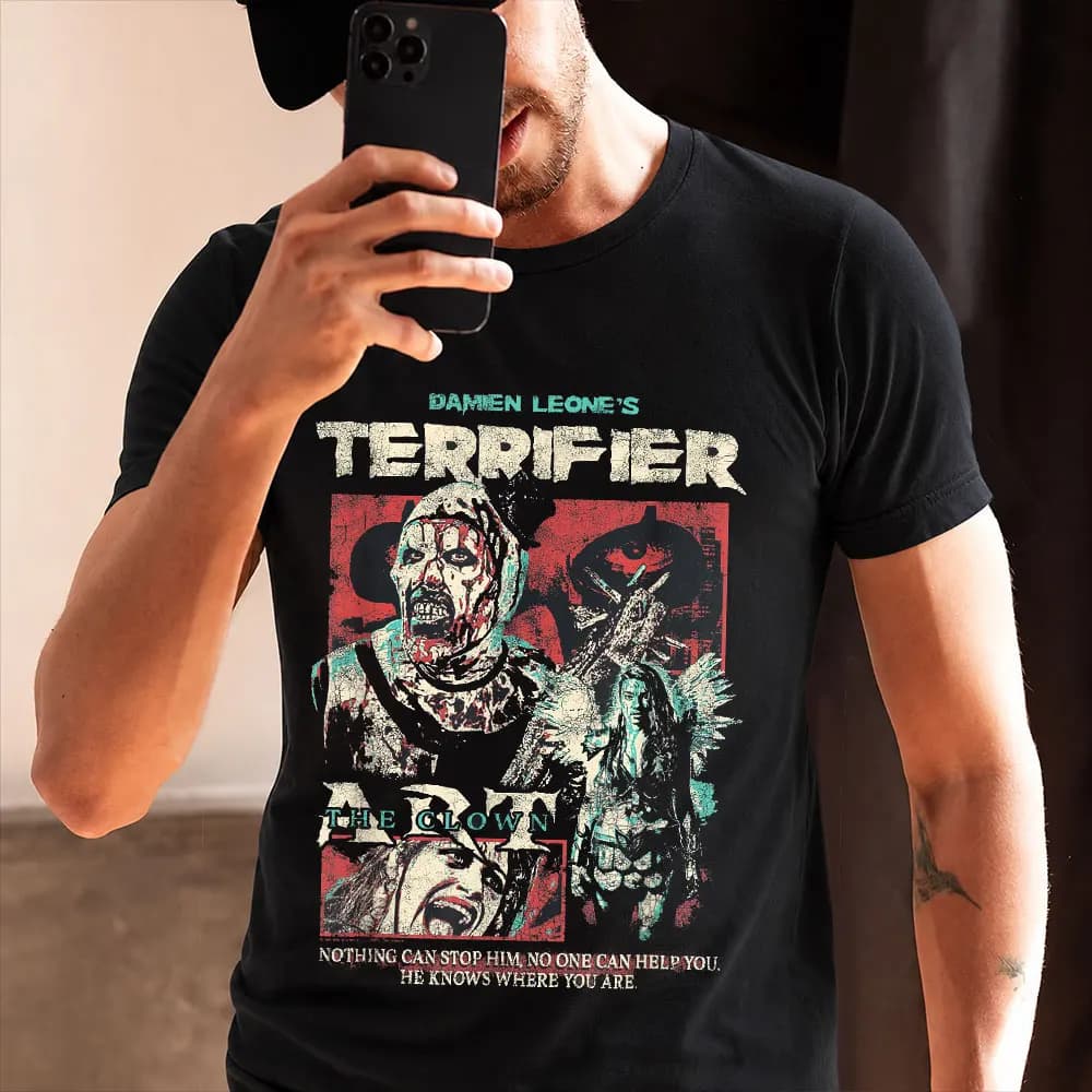 Nothing Can Stop Him Retro Horror Movie Terrifier Art The Clown Killer Scary Halloween Gift T Shirt Short Sleeve Graphic tee