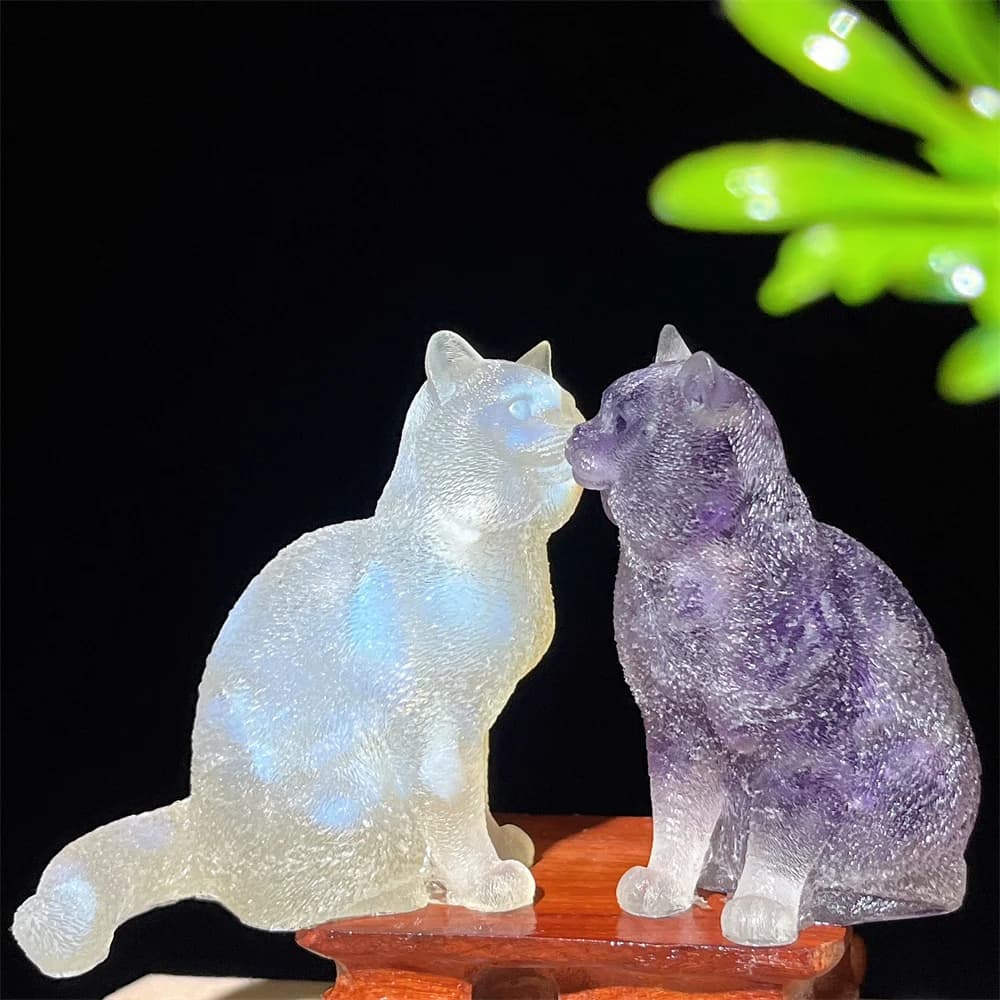 Cat Tumbled Stone Statue Natural Gemstone Amethyst Rose Quartz Opal Lite Reiki Healing Crystal Stone Figurine Crafts Gifts