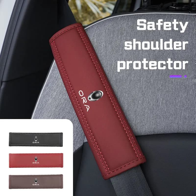 2Pcs Nappa Leather Seat Belt Shoulder Cover Protection Pads For ORA Good/Lightning/Ballet/White/Black/Funky Cat Car Accessories