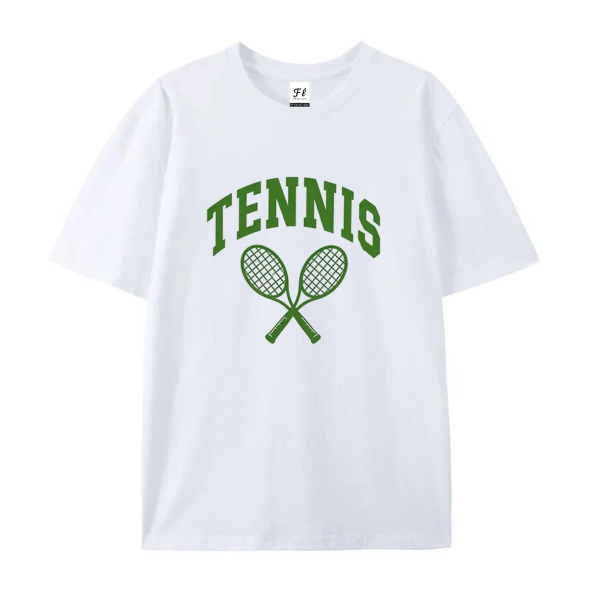 Unisex Short Sleeve T Shirt Arch TENNIS Letter Crossed Tennis Rackets Print Casual Cotton Tees For Men Women Vintage Sports