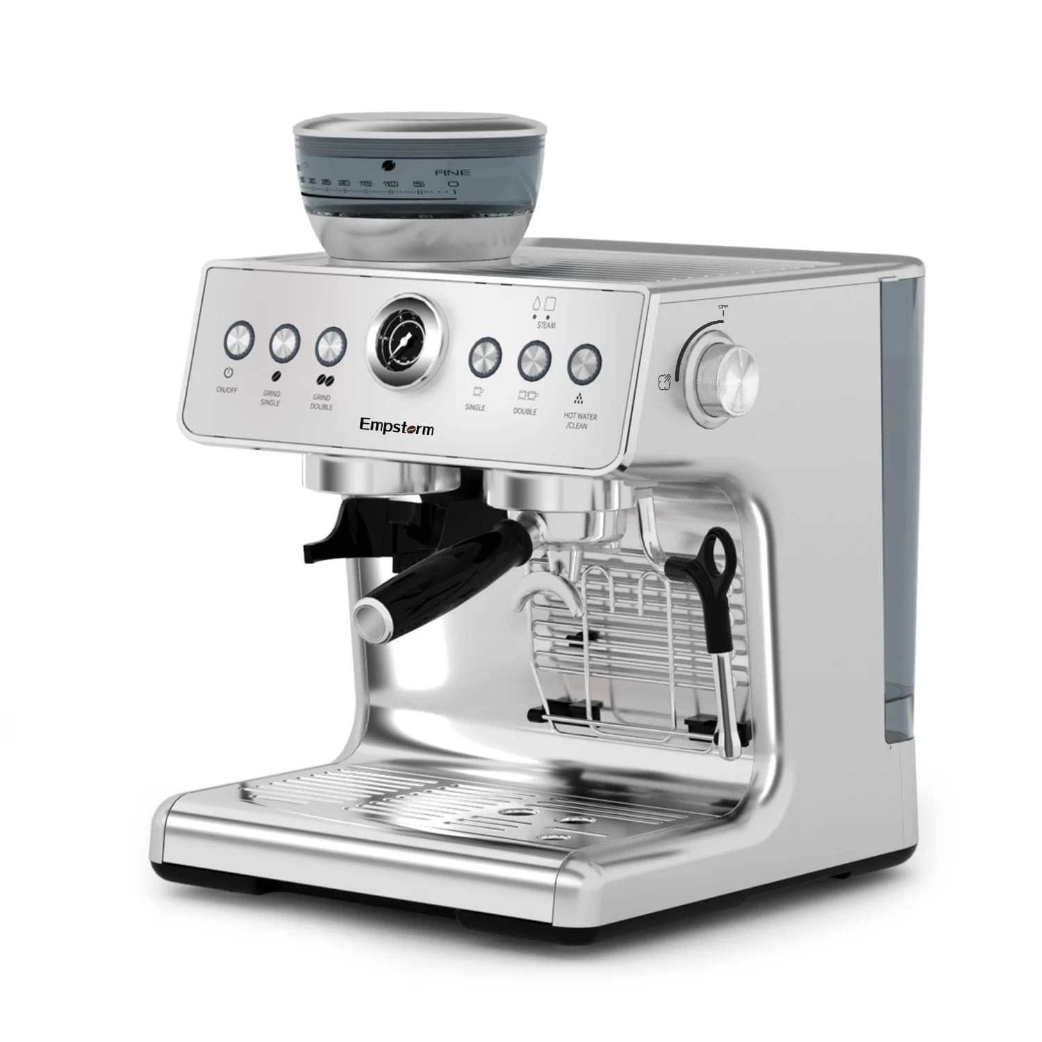 For Portable Stainless Steel Semi-Automatic Espresso Coffee Machine with Grinder 3L Water Tank EU Plug for Office Use