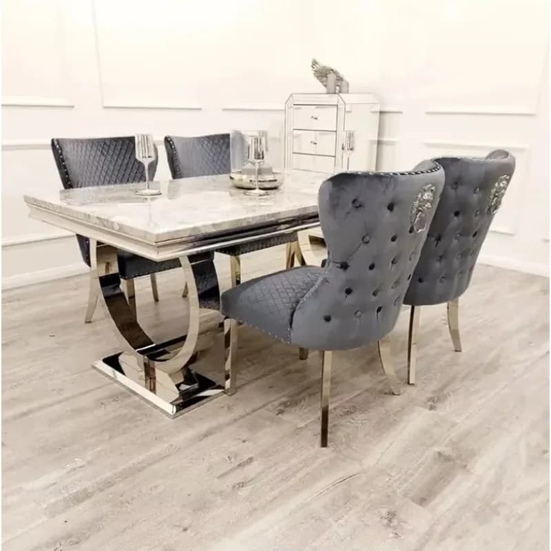 YZ-10 Dining Table and Chair Combination Stainless Steel Light Luxury  Restaurant Dining Table  Chair Combination Backrest