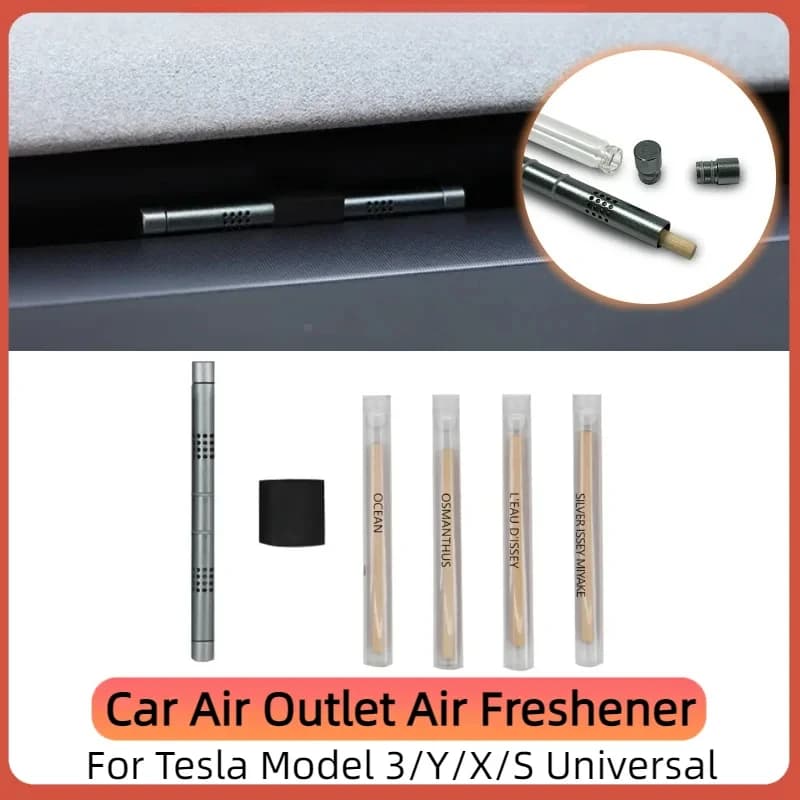 For Tesla/ 3/Y/X/S Car Air Freshener Diffuser Invisible Dashboard Vent Clip Perfume Stick with 4 Refill Scents Auto Accessory
