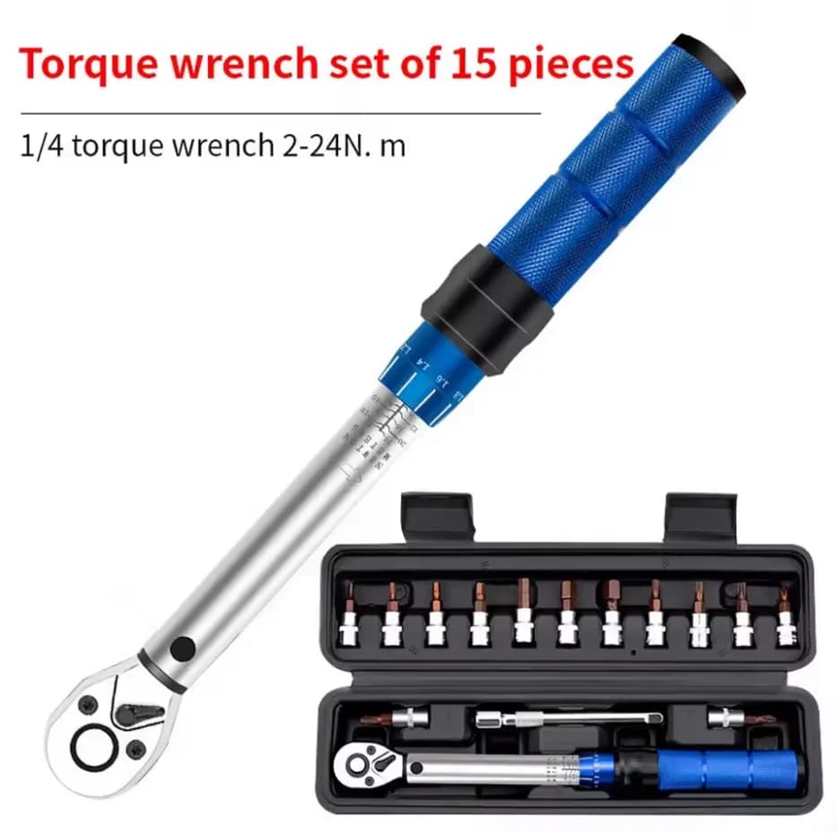 1/4" Bicycle Torque Wrench Set 2-24Nm, 15pcs Dual-Direction Bike Allen Key Tool with Socket Kit for  Bicycle Repair  Maintenance