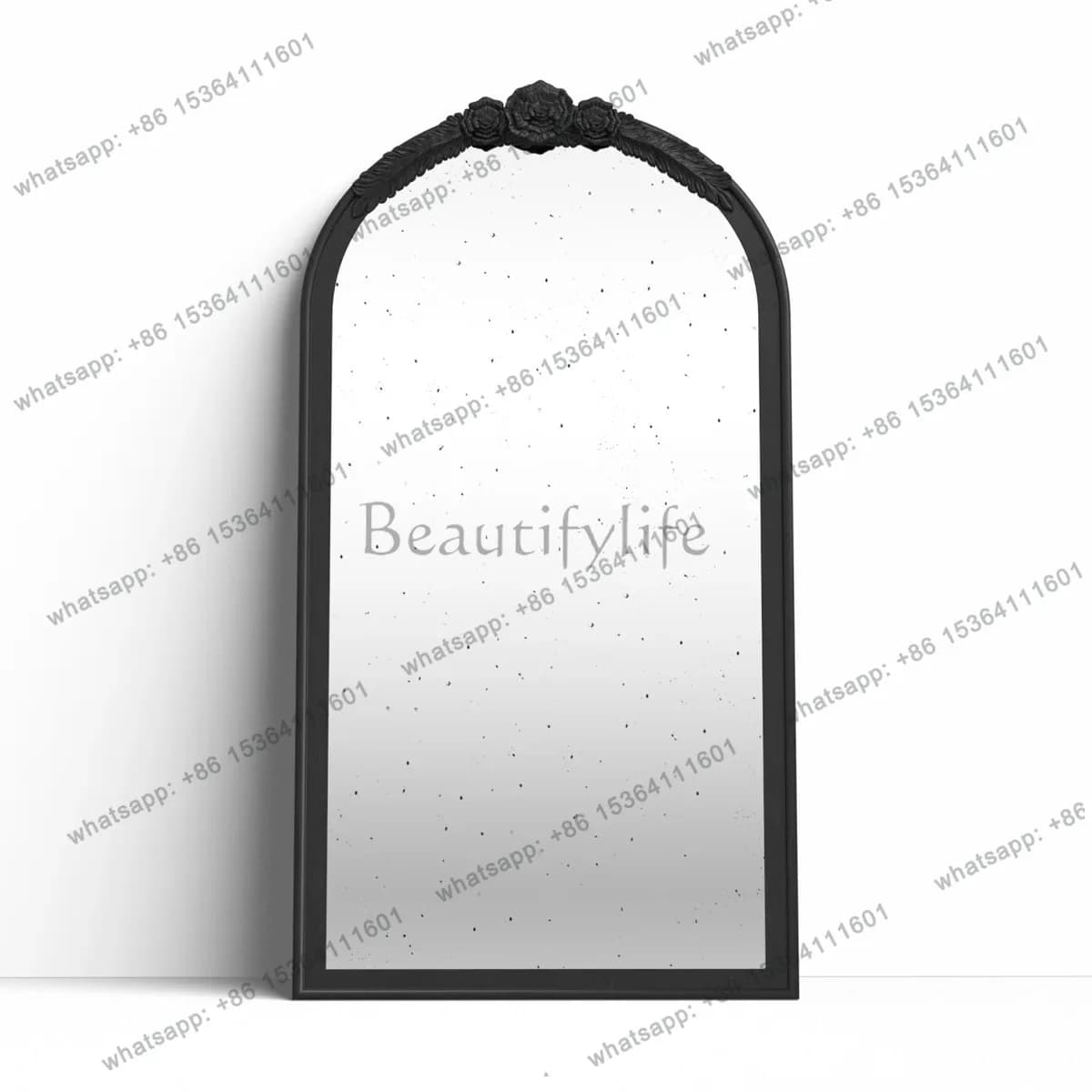European retro arched full-body floor mirror household French carved fitting mirror