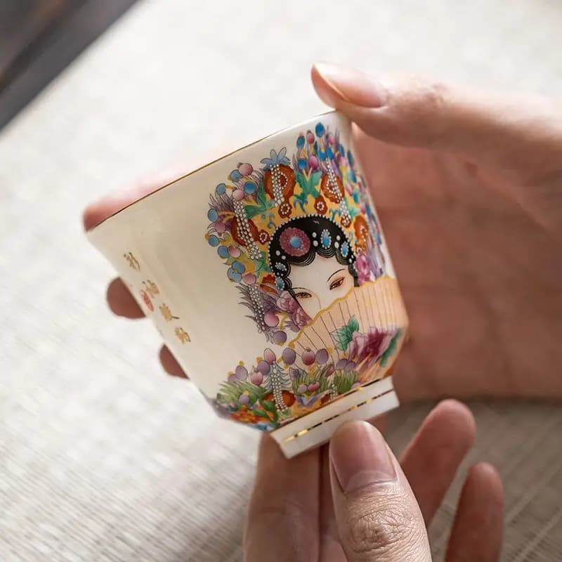 Chinese Creative Drama Enamel Painted Tea Set Cup Kung Fu Tea Set Tea Cup 7CM