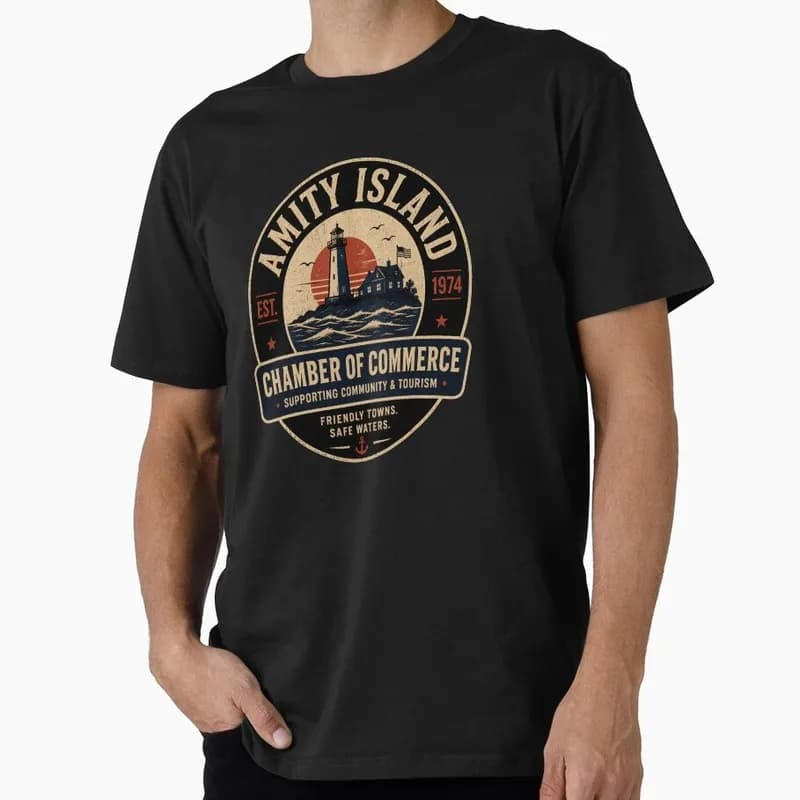 Jaws Horror Movie Halloween Gift T Shirt 0907 Vintage Amity Island Great White Shark Graphic Tops Short Sleeve Unisex Streetwear