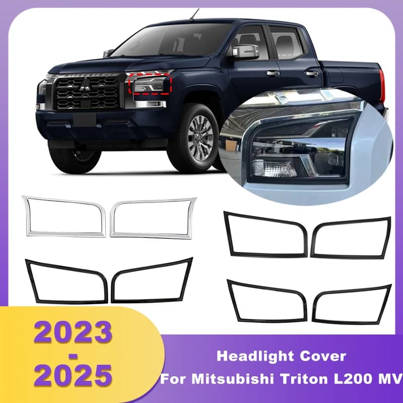 ABS Chrome Front Headlight Cover Bumper Head Light Trims Lamp Hoods For Mitsubishi L200 Triton 2023 2024 2025 Pickup
