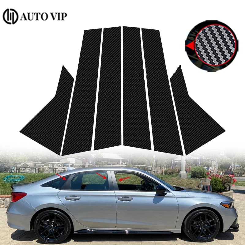 6Pcs/set Car Door Window Pillar Posts Trim Covers Gloss Black Decoration Sticker Auto Exterior Parts for Honda Civic Sedan 2022