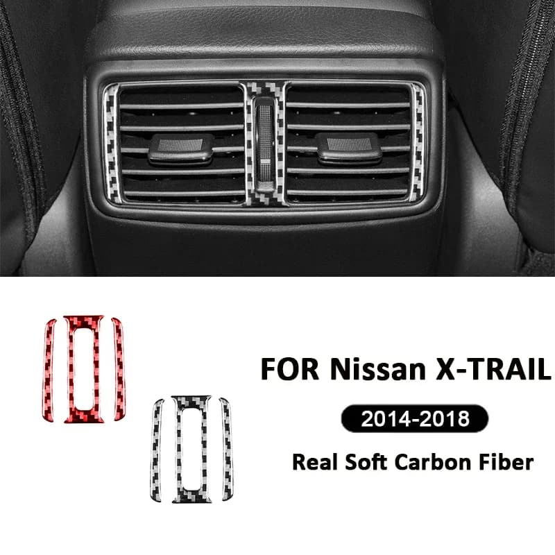 For Nissan X-TRAIL 2014-2018 Accessories Carbon Fiber SUV Rear Air Conditioning Outlet Vent Panel Frame Decoration Sticker