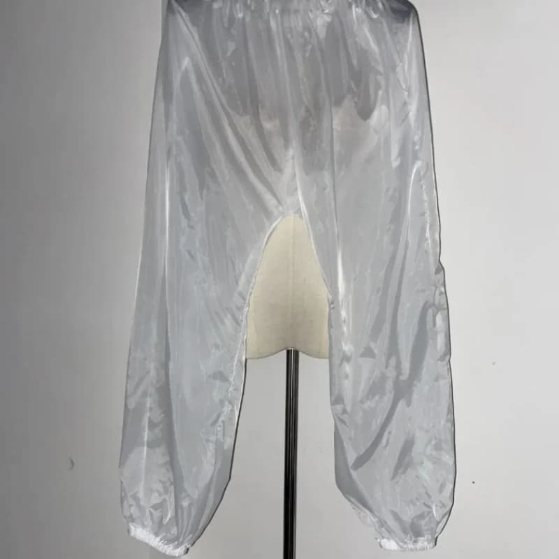 Men's Thin Invisible Bottom Pants Men's Lantern Pants See Through Sexy Silky Pajamas Pants Smooth Nude Fit Casual Pants