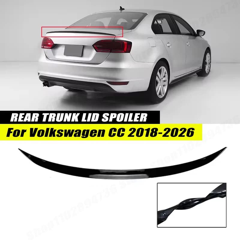 120CM Gloss Black Soft Rubber Rear Trunk Spoiler Lip Wing Splitter 5D Carbon Look Car Accessories For Volkswagen CC 2018-2026