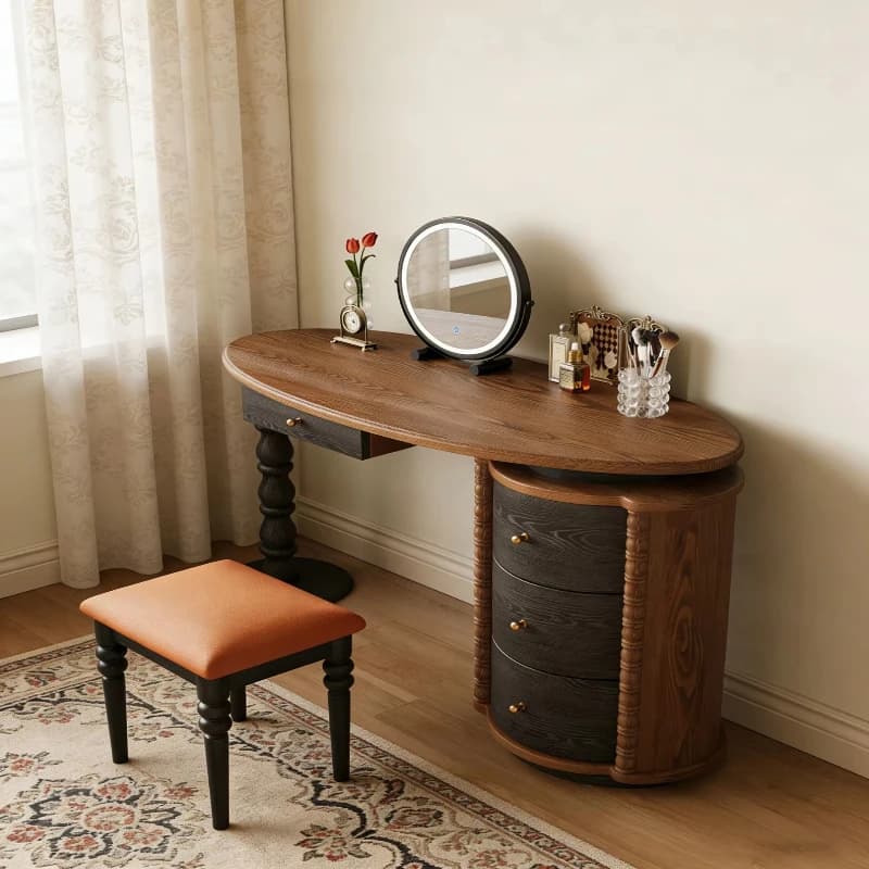 Solid wood rotatable dresser bedroom dresser integrated chest of drawers French retro medium dressing table