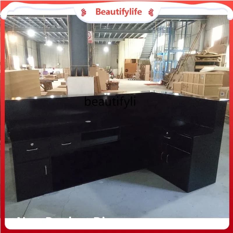 s8617Black U-Shaped Reception Table Beauty Salon Cashier Clothing Wedding Shop Company Paint Reception Desk