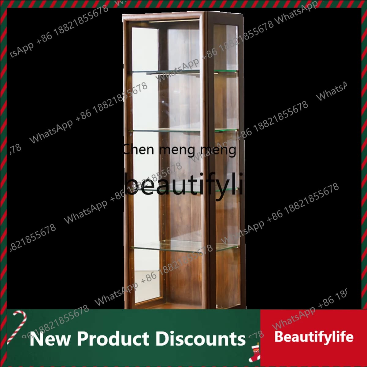X Black Walnut Display Cabinet Solid Wood Wine Cabinet Storage Living Room Simple Modern TV Side Cabinet