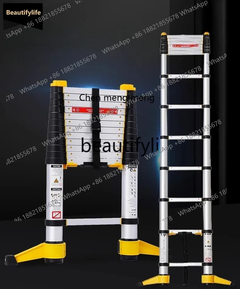 X  GG New Minimalist Thickened Aluminum Alloy Telescopic Straight Ladder Anti-Pinch Handheld Household Portable Lifting Ladder