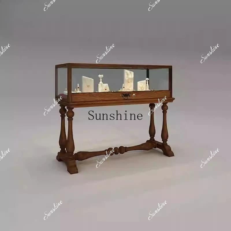 European solid wood medieval bead display cabinet glass figure model display Zhongdao FT