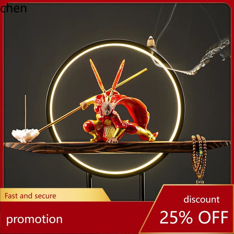 Cz creative tea pet ornaments table sun wukong monkey king fighting buddha zen style tea table room decorations