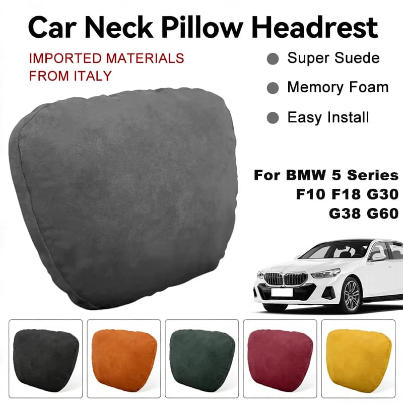 Italy Suede Car Neck Rest Pillow For BMW 5 Series F10 F18 G30 G38 G60 Seat Head Neck Support Cushion Auto Interior Accessories