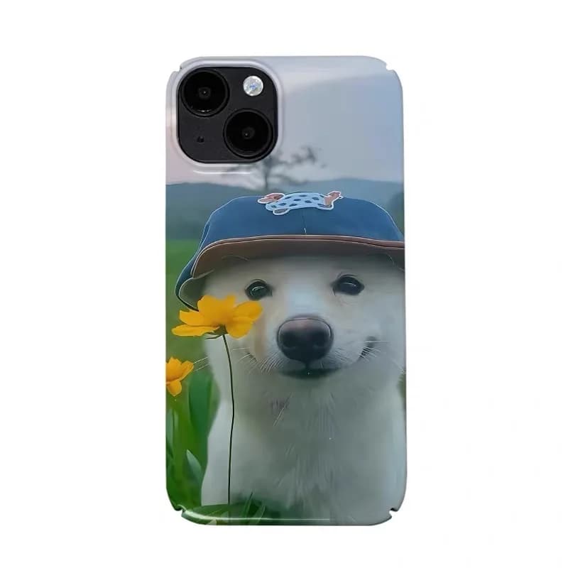 Yellow Little Flower Smiling Dog Phone Case for IPHONE 17 Air 16E 15 PROMAX 14 Plus 13 12 MINI 11 16Plus XR Acrylic Phone Cover