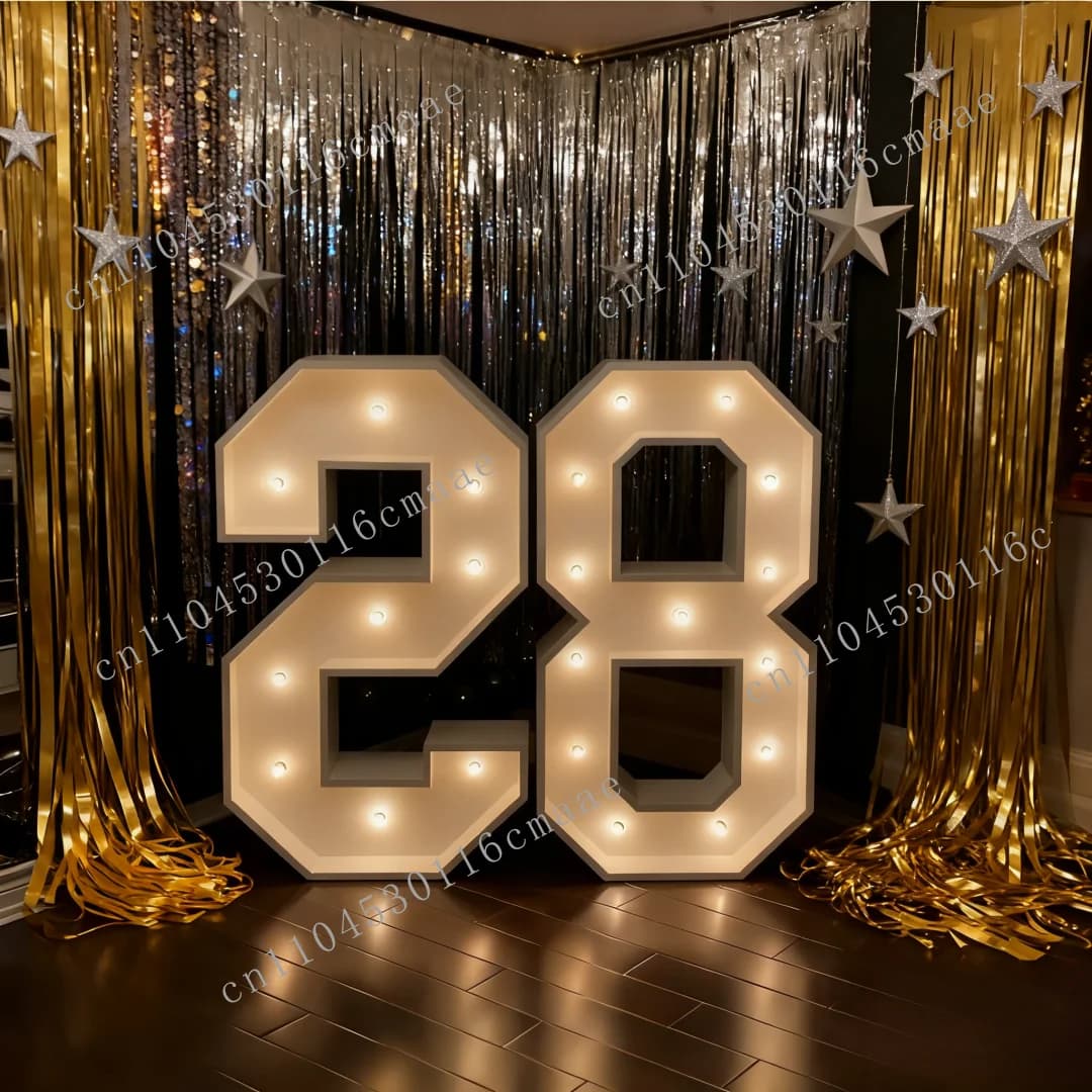 Happy Birthday Event Background Decoration Metal LED Bulbs Giant 3ft Glowing Letters