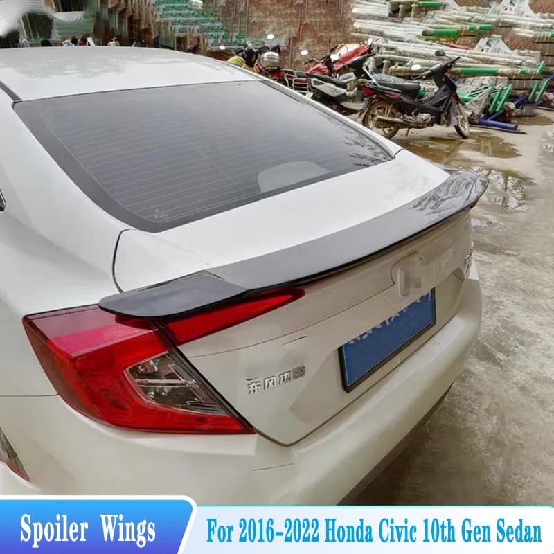 For 2016-2019 Honda Civic 10th Gen Sedan Rear Trunk Spoiler Wings RS Style ABS Material Car Exterior Tuning Trim Kit Accessories