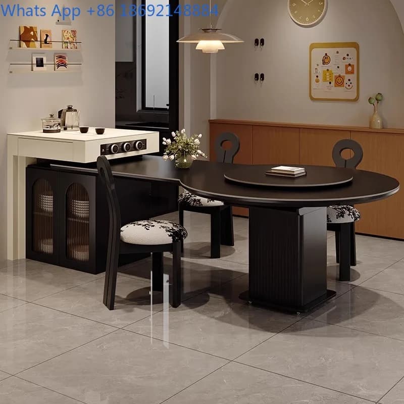 Multifunctional Extendable Island Dining Table Convertible Round Table Modern Home Dining Room High-end Storage Island Table