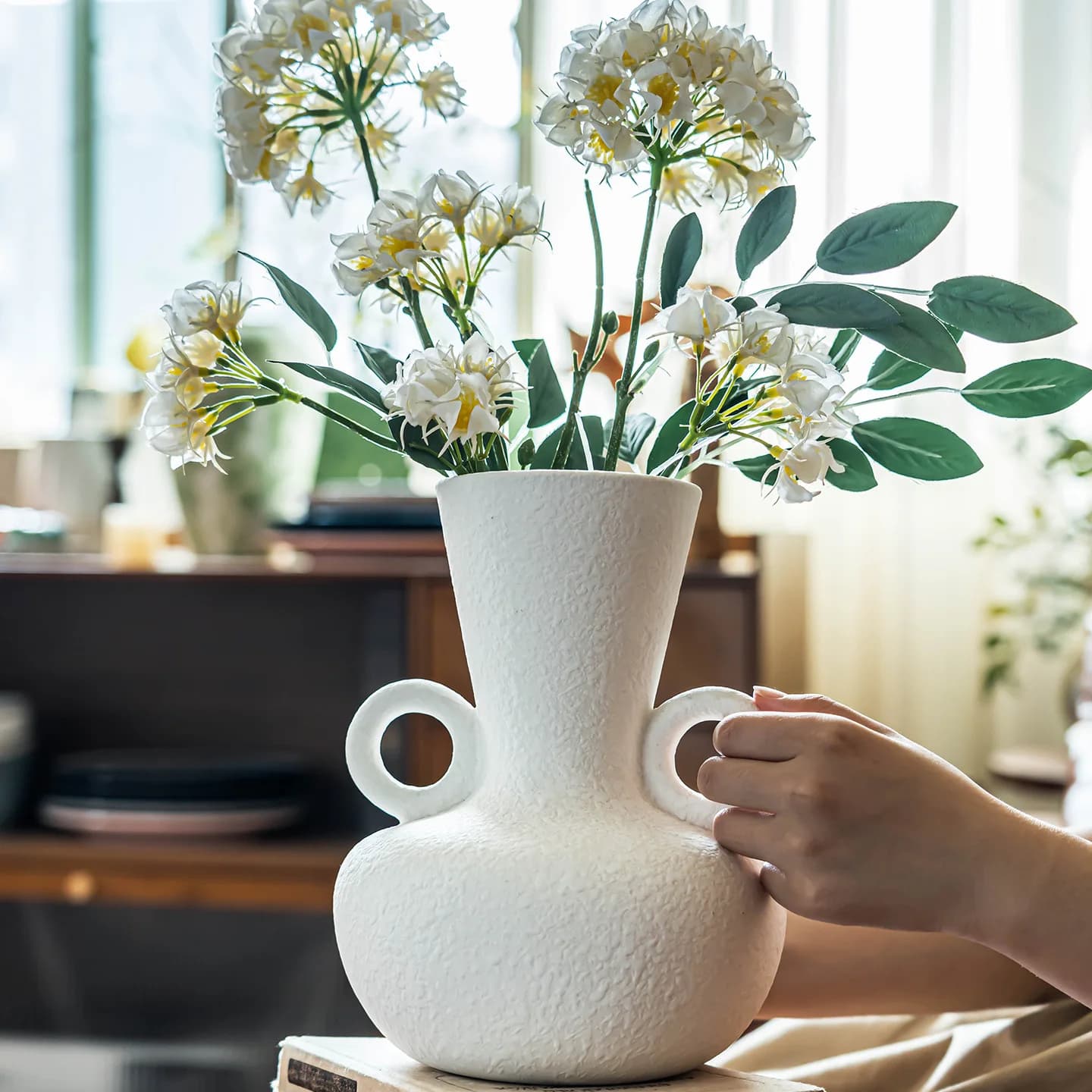 YFY French vase Nordic style ceramic flower insert household  ornament creative binaural flower arrangement household goods