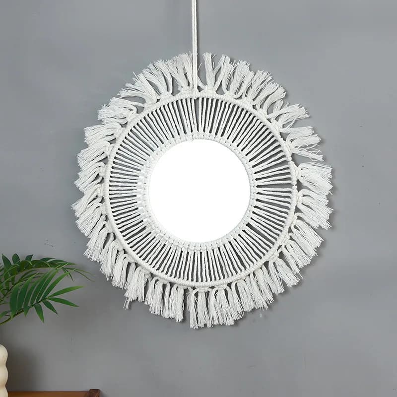 YFY Woven Home Wall Hanging Hand Woven Tapestry Mirror Living Room Bedroom Wall Mounted Entryway Decoration