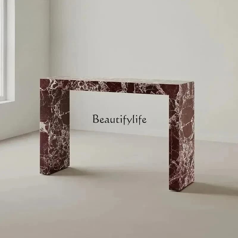 Italian minimalist natural marble entrance table designer living room light luxury travertine entrance table